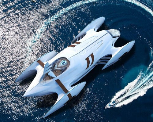 'decadence' catamaran resembles a rocket ship on water boosted by inflatable wing sails