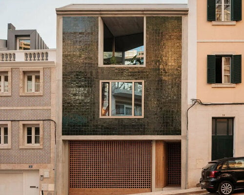 a facade of glimmering tiles fronts this bak gordon-designed home in lisbon, portugal
